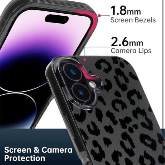 iPhone 16 PL Matte Black Leopard Cheetah Print Magnetic Case Cover Cute NIB - Picture 15 of 16